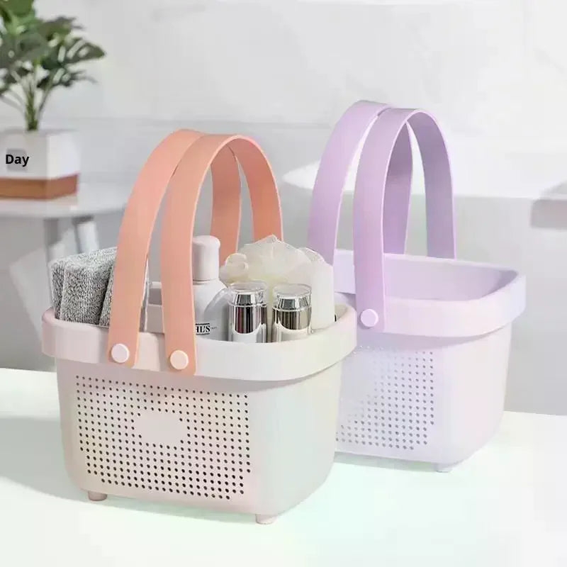 panier rangement perforé anses larges serviettes cosmétiques moderne rose violet grisclair