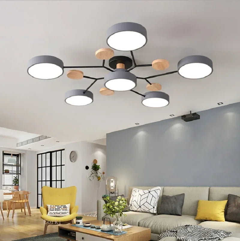 Plafonnier LED bois branches arbre dans chambre