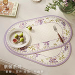 tapis table violet vert beige fleurs feuilles bordure rayée classique floral resistant pvc 30x50cm