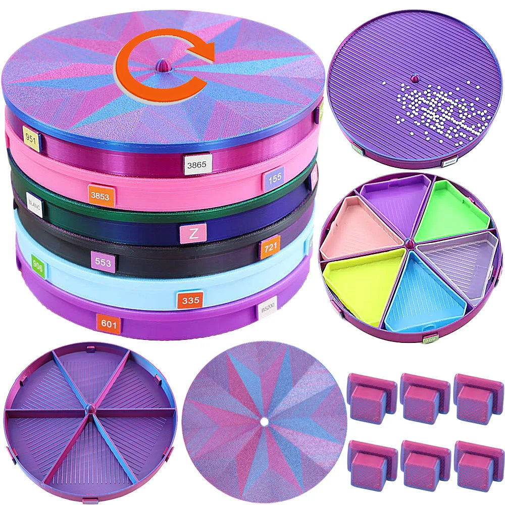 palette broderies six compartiments violet bleu vert rose moderne diagonales géométriques opaques brosse incluses.codes