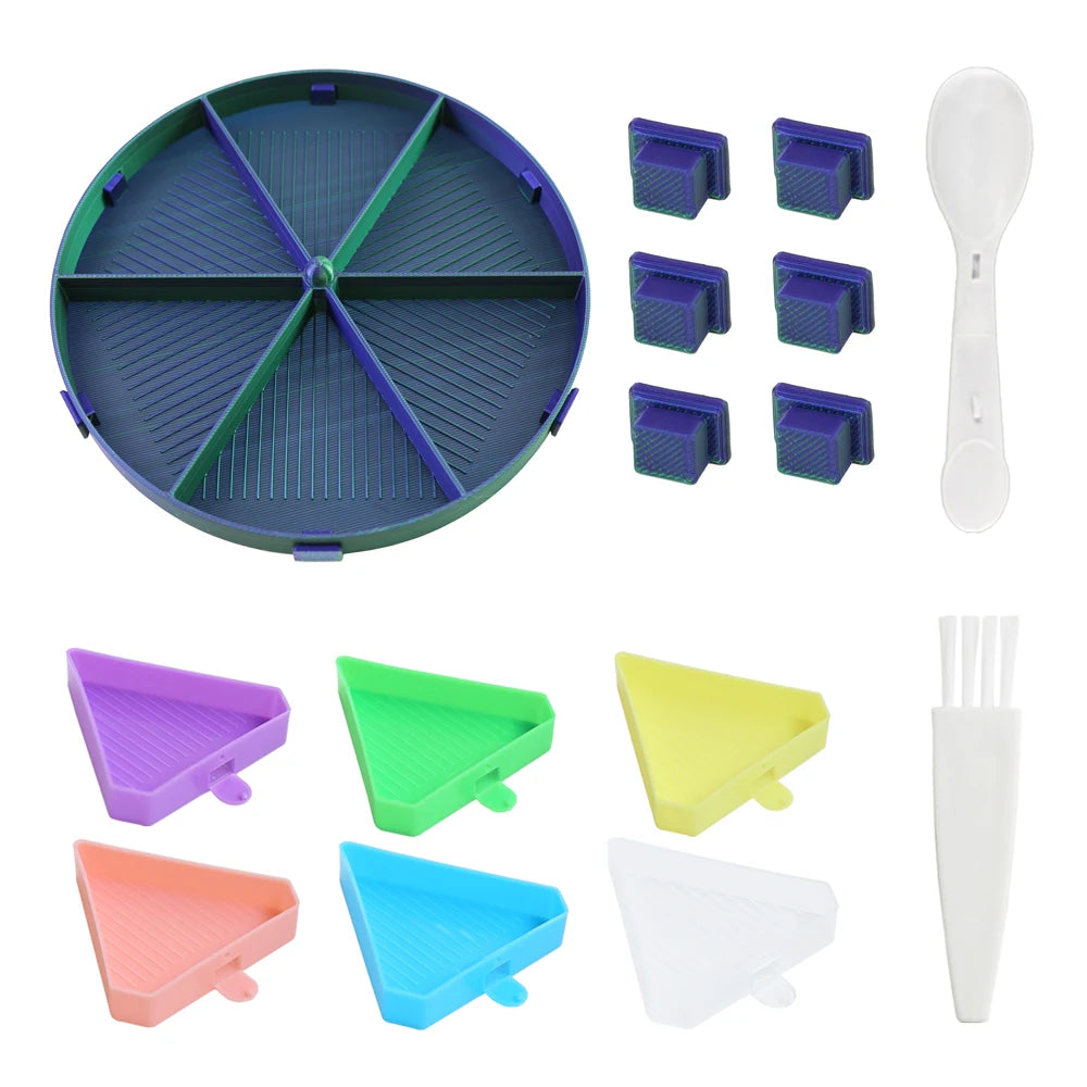 palette broderies six compartiments violet bleu vert rose moderne diagonales géométriques opaques brosse incluses.codes