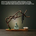statue bouddha fleur lotus prière support bois artisanal naturel vert noir blanc brun