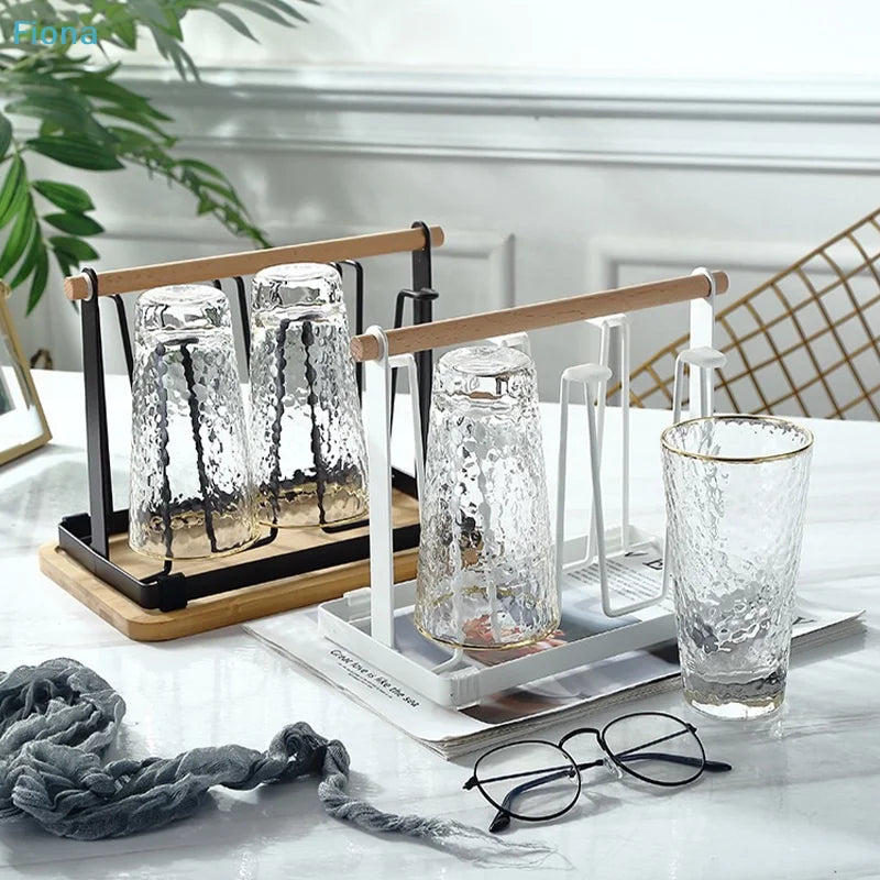 porte verres métal barre bois verres texturés bord doré carafe bois transparent magazines décoration