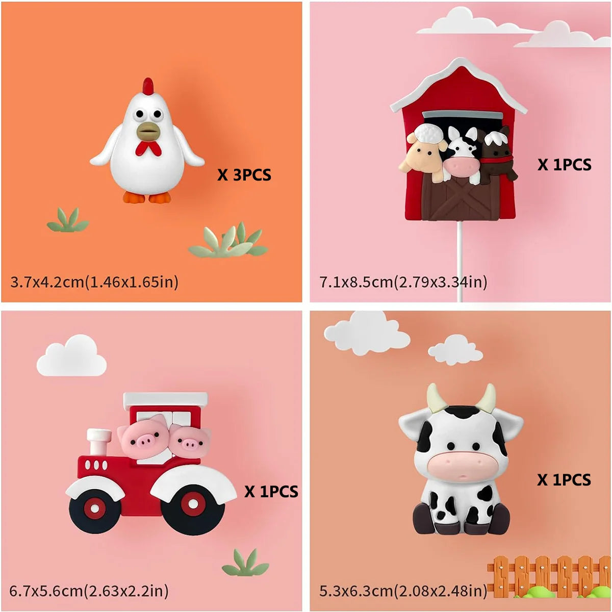 figurines farm animaux blanc noir rouge vert grange train cochon vache poulets