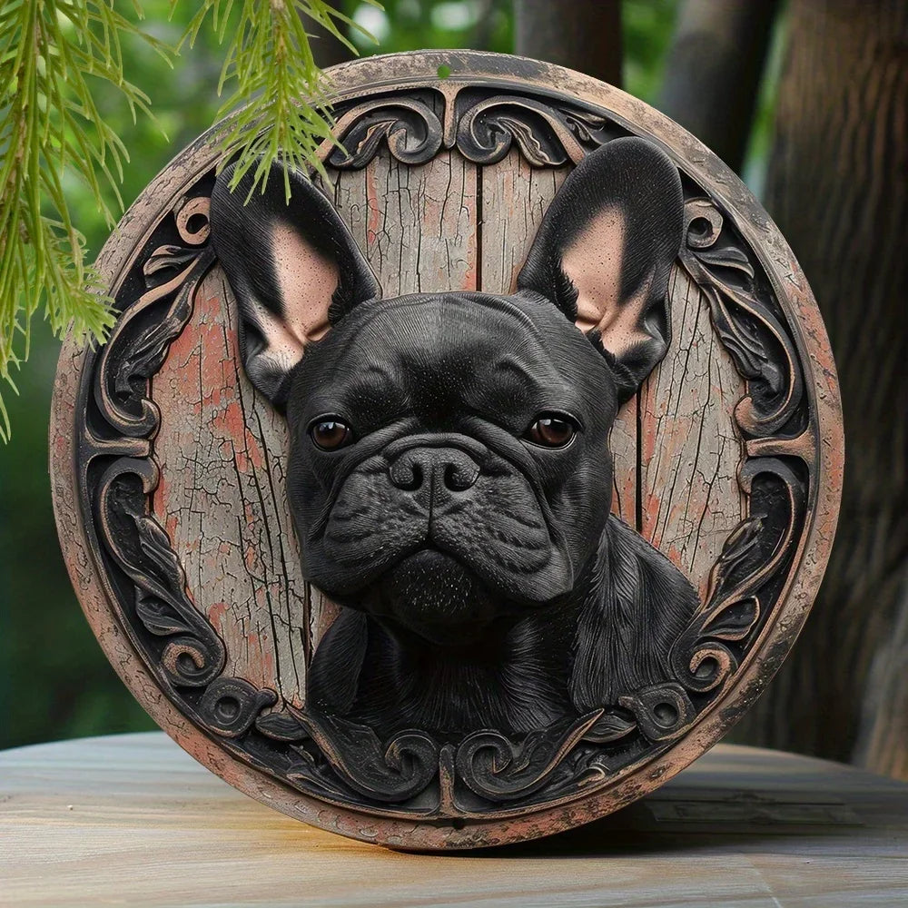 décoration murale plaque chiens relief artisanal clips métalliques couleur marron noir