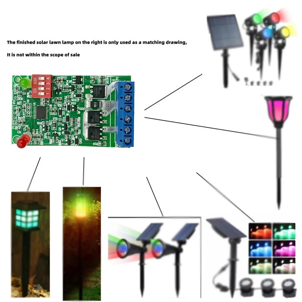 contrôleur solaire batterie lithium circuit imprimé lampe extérieure jardin camping vert électronique led boutons