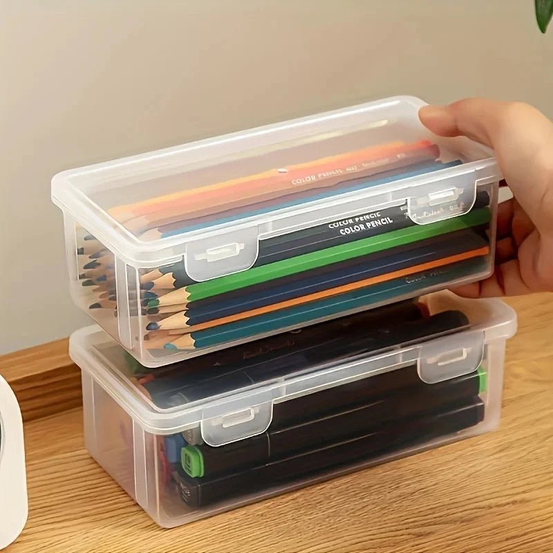 lot boites rangement plastique transparentes couvercles crayons feutres maison