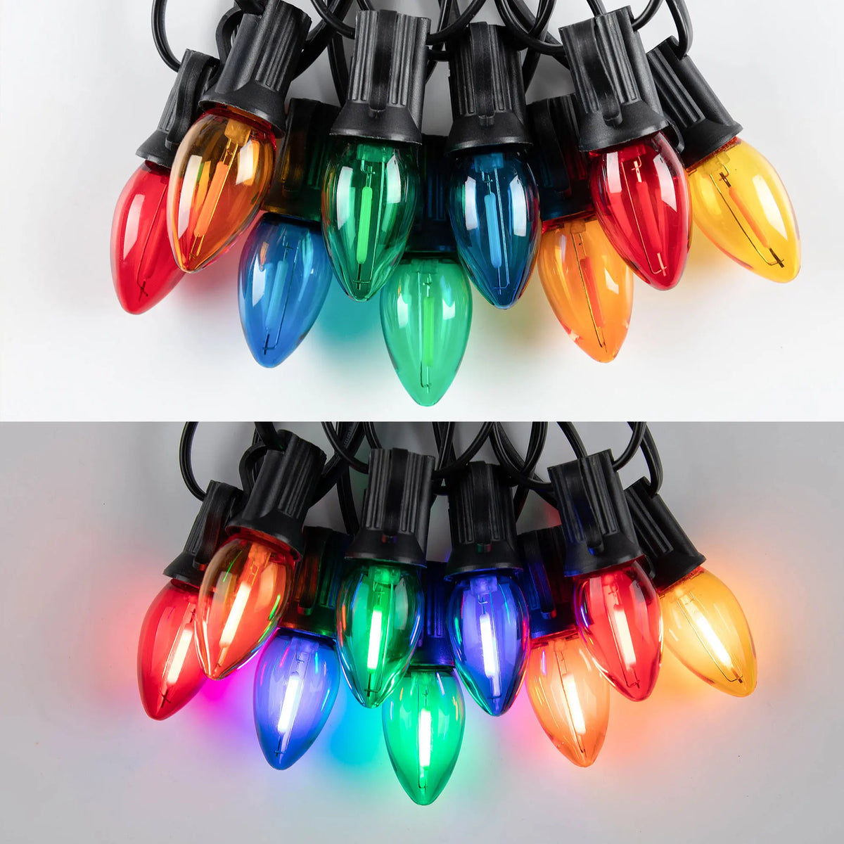ampoules led c7 multicolore jaune bleu rouge vert orange transparentes modernes ip44 étanche 1w