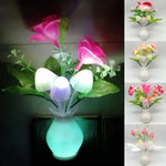 lampe nuit led fleurs artificielles vase semi transparent moderne vert rose violet bleu