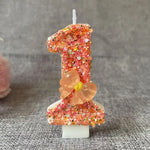 bougie anniversaire chiffre orange paillettes multicolores décoration brillante fleur centroide