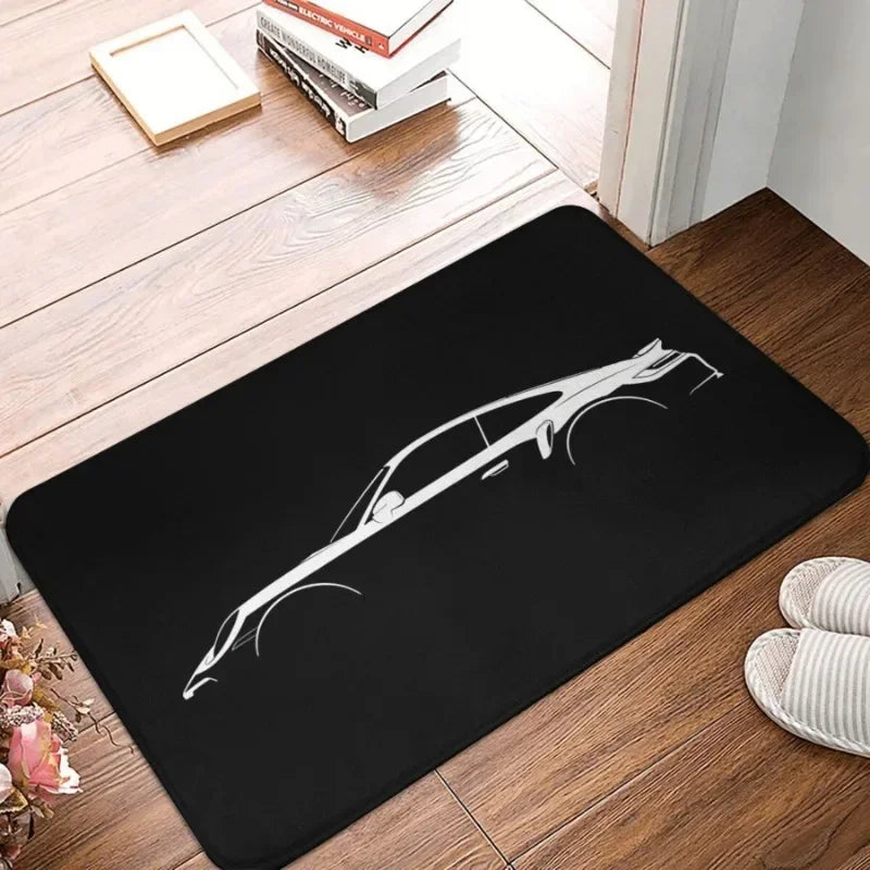 tapis sol antidérapant silhouette porsche noir blanc moderne entrée chambre salon
