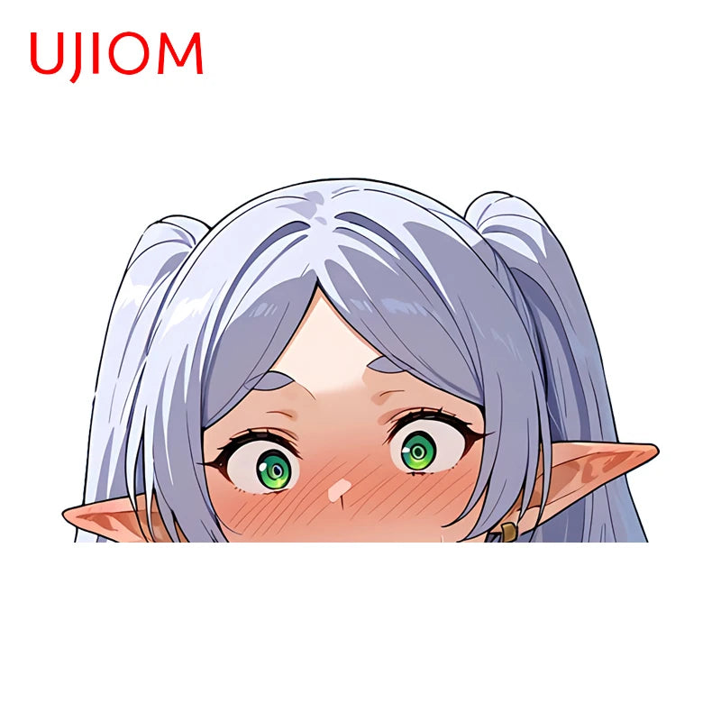 sticker mural dessin animé oreilles pointues yeux grands gris clair vert rose adhésif