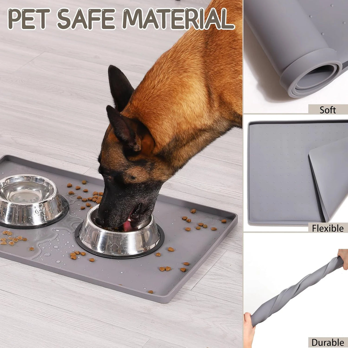 tapis silicone gris nourriture chien chat antidérapant rebord points relief