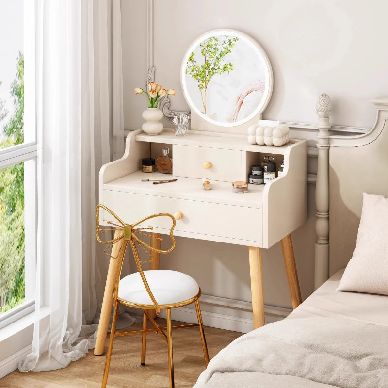 maquillage blanc moderne tabouret miroir tiroirs bois minimaliste