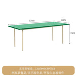 table moderne verre métal rectangle minimaliste pieds simples blanc vert bleu gris marron