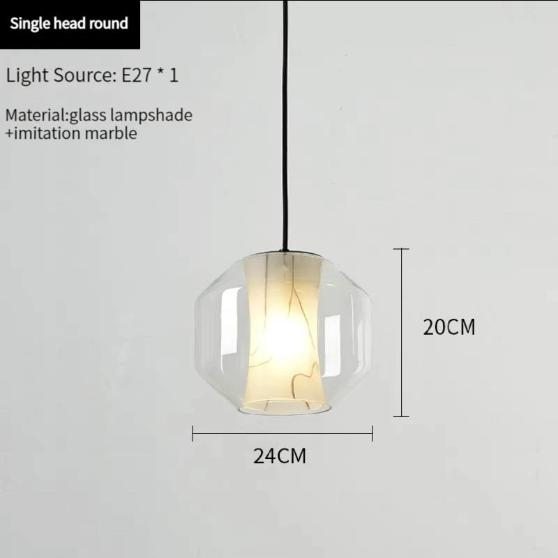 lampe suspendue moderne blanc gris texture dolomite câble ajustable led verre transparent chambre salon