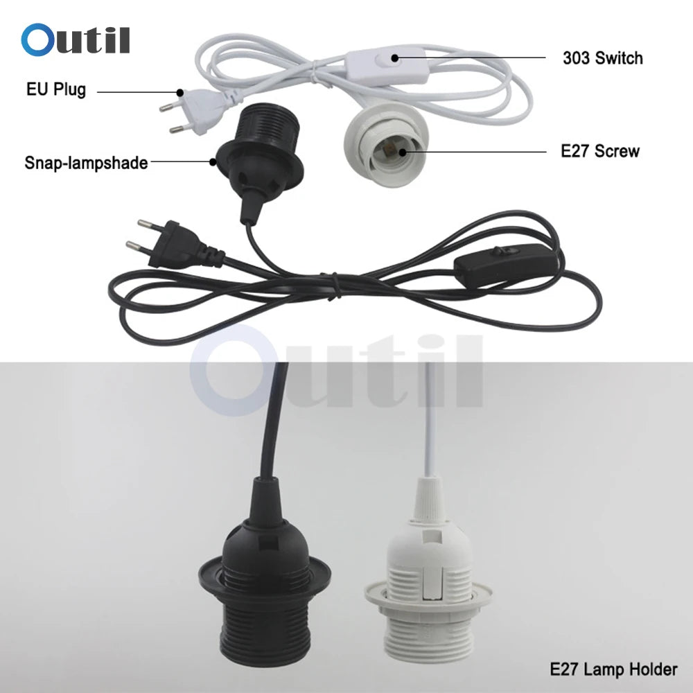 suspension lampe moderne kit noir blanc clips e27 ampoule support câble 1.8m interrupteur 303