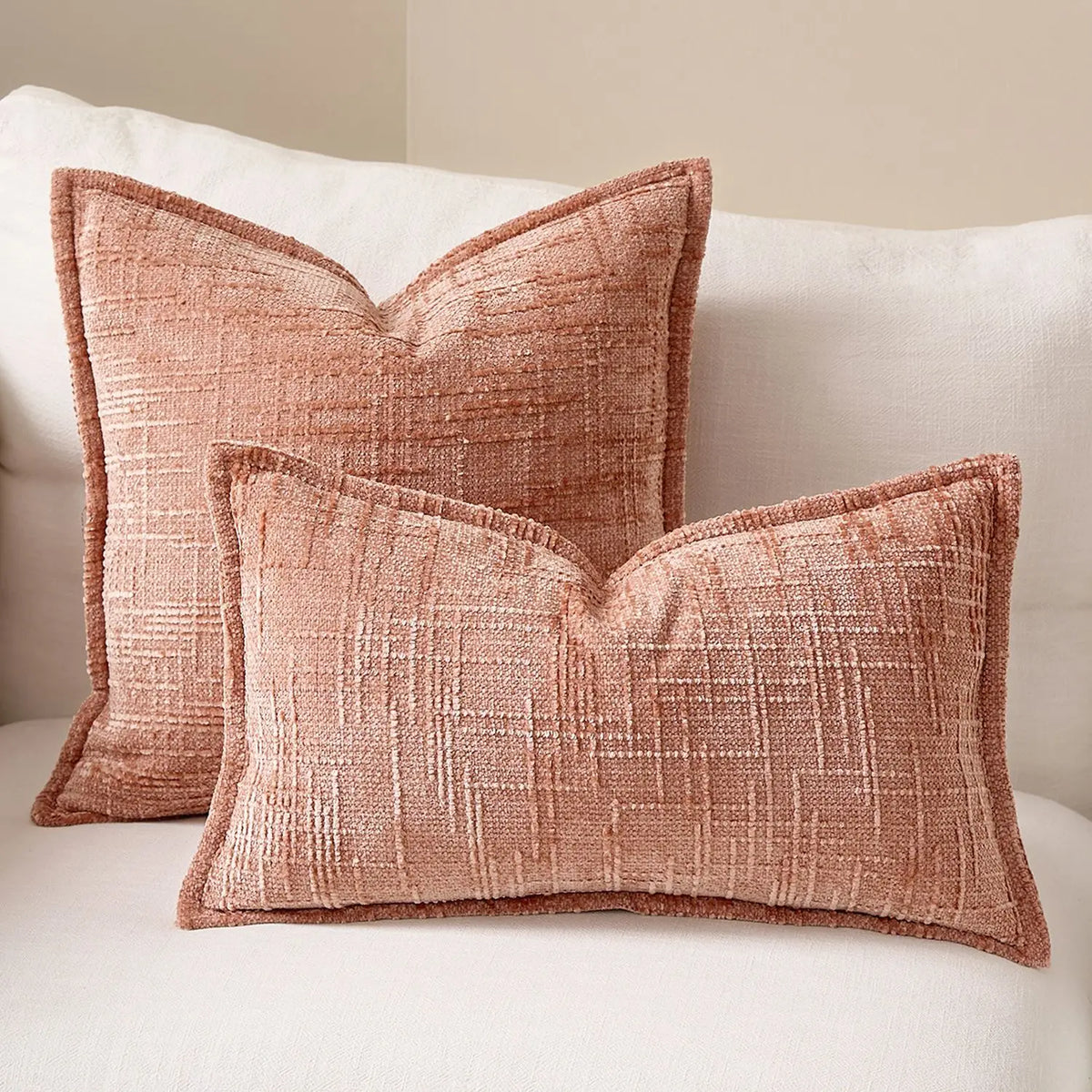 taies d'oreiller chenille gris beige motif solide contemporain non toxique dimension 45x45cm decoration maison