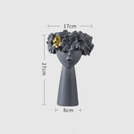 vase décoration buste féminin moderne fleurs artificielles couleurs variées blanc noir bleuclair crème grisfoncé