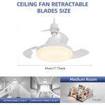 ventilateur rétractable lumière blanc moderne télécommande réglage vitesse luminosité couleur