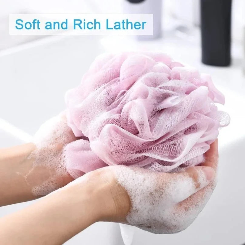 éponge bain boule rose beige bleu olive texturée douce semi transparente