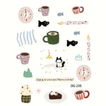 autocollants cartoon vinyle adhésifs flat dessins animés motifs simples tasses chats gâteaux coussins lampes