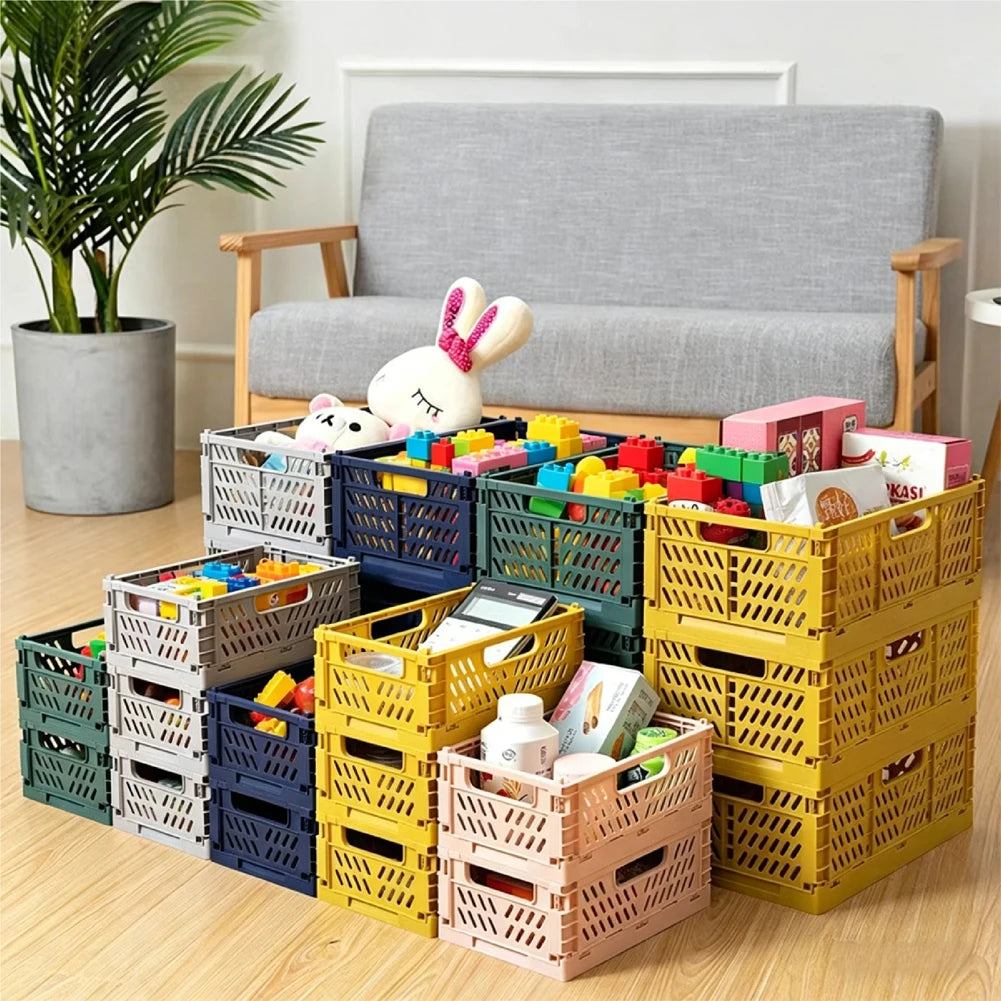 caisse rangement pliable perforée moderne gris rose bleu blanc stockage organisation portable multifonctionnelle