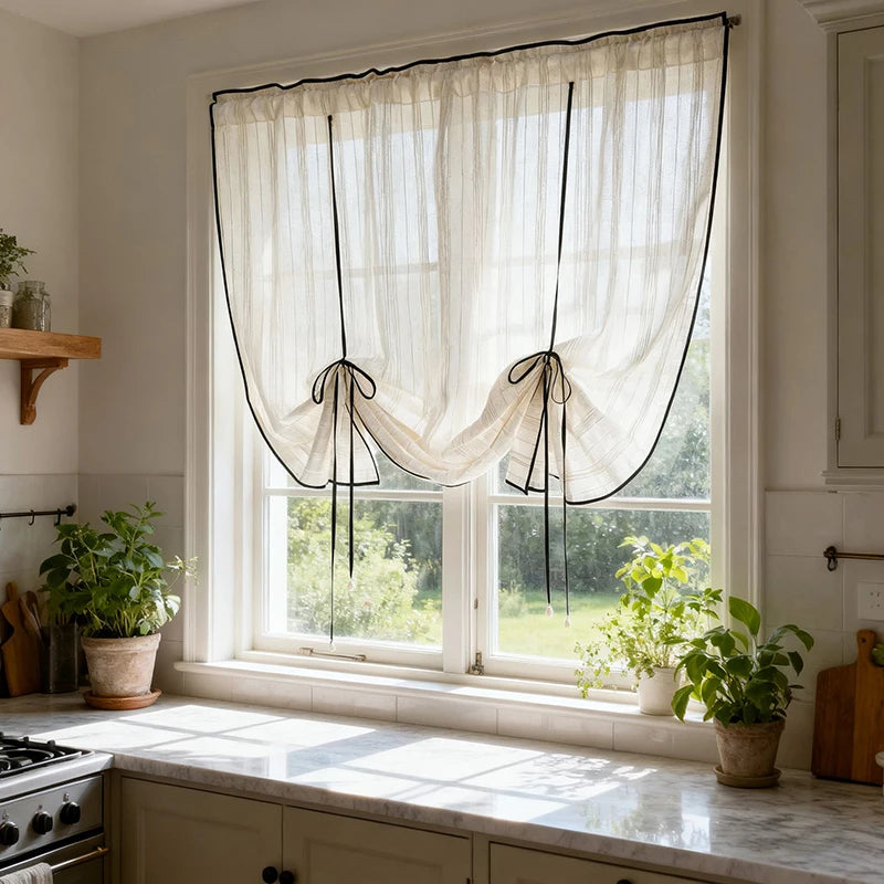 rideau transparent polyester brodé rayures fines classique décoratives maison