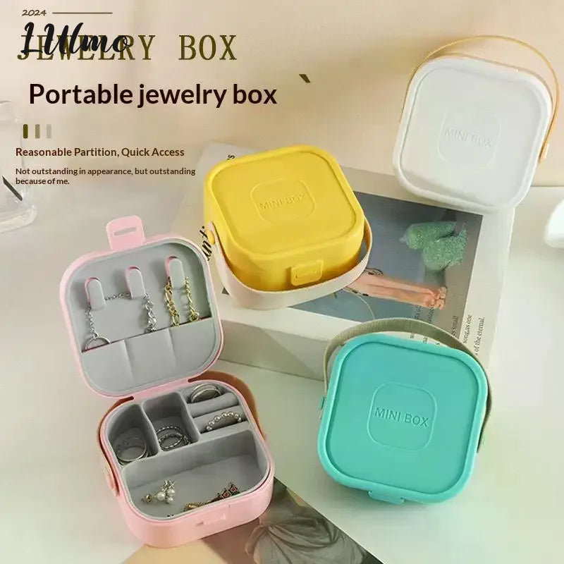 boîte bijoux portable moderne jaune bleu rose pratique clips chaînes boucles d'oreilles plastique lisse