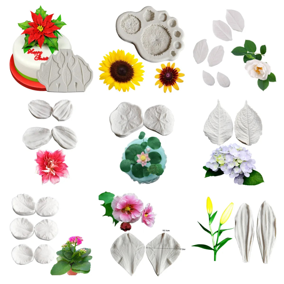 moules silicone gâteau blanc floral décoratif opaques feuilles pétales fleurs artisanales