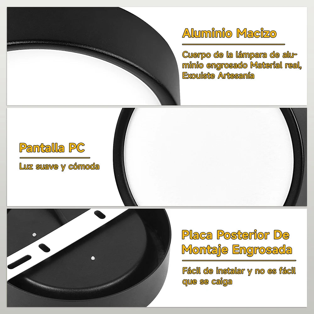 lampe led ronde noire ultra mince moderne montage surface cuisine salon éclairage intérieur