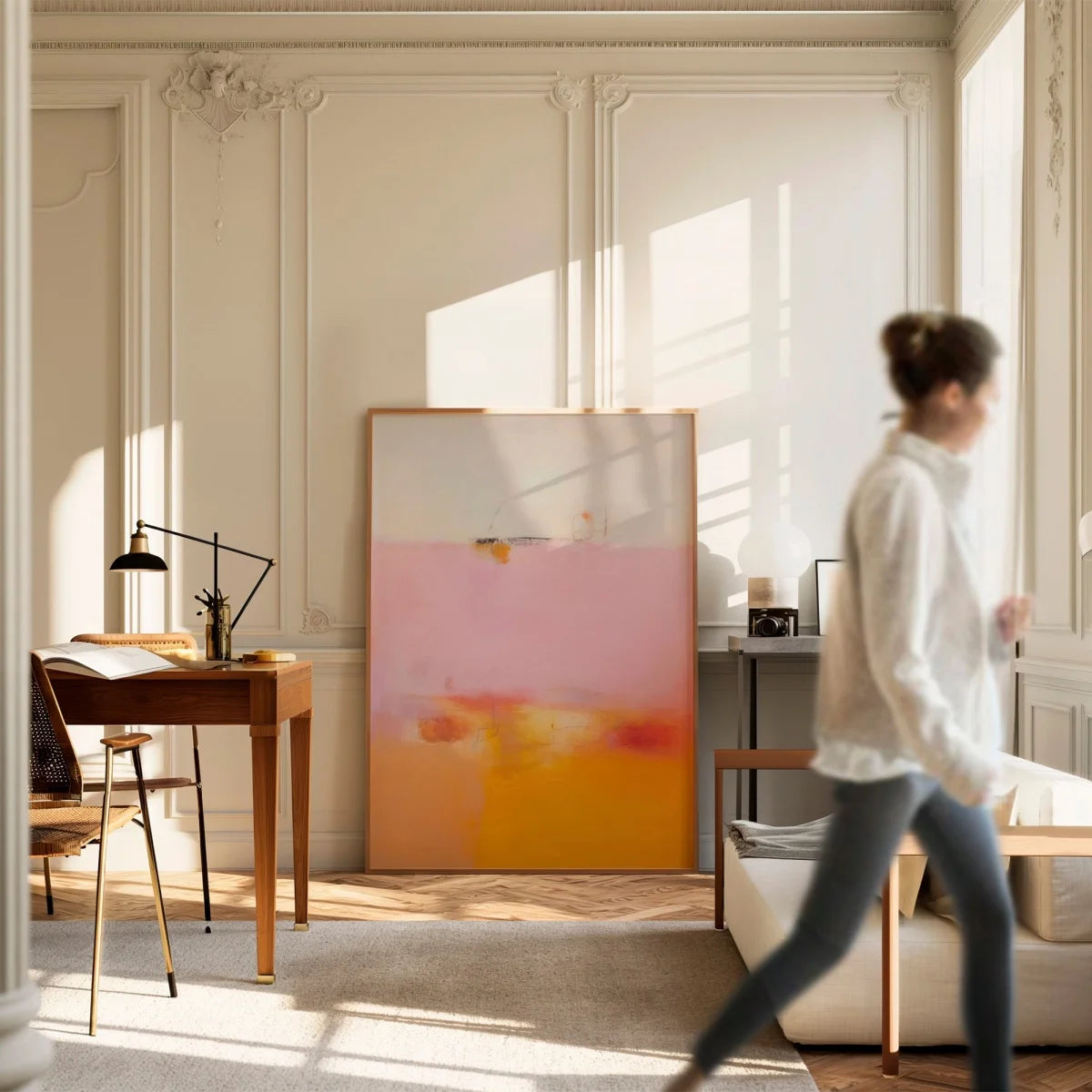 affiche abstraite rose orange toile moderne décoration salon chambre 30x40cm 40x60cm 50x70cm sans cadre