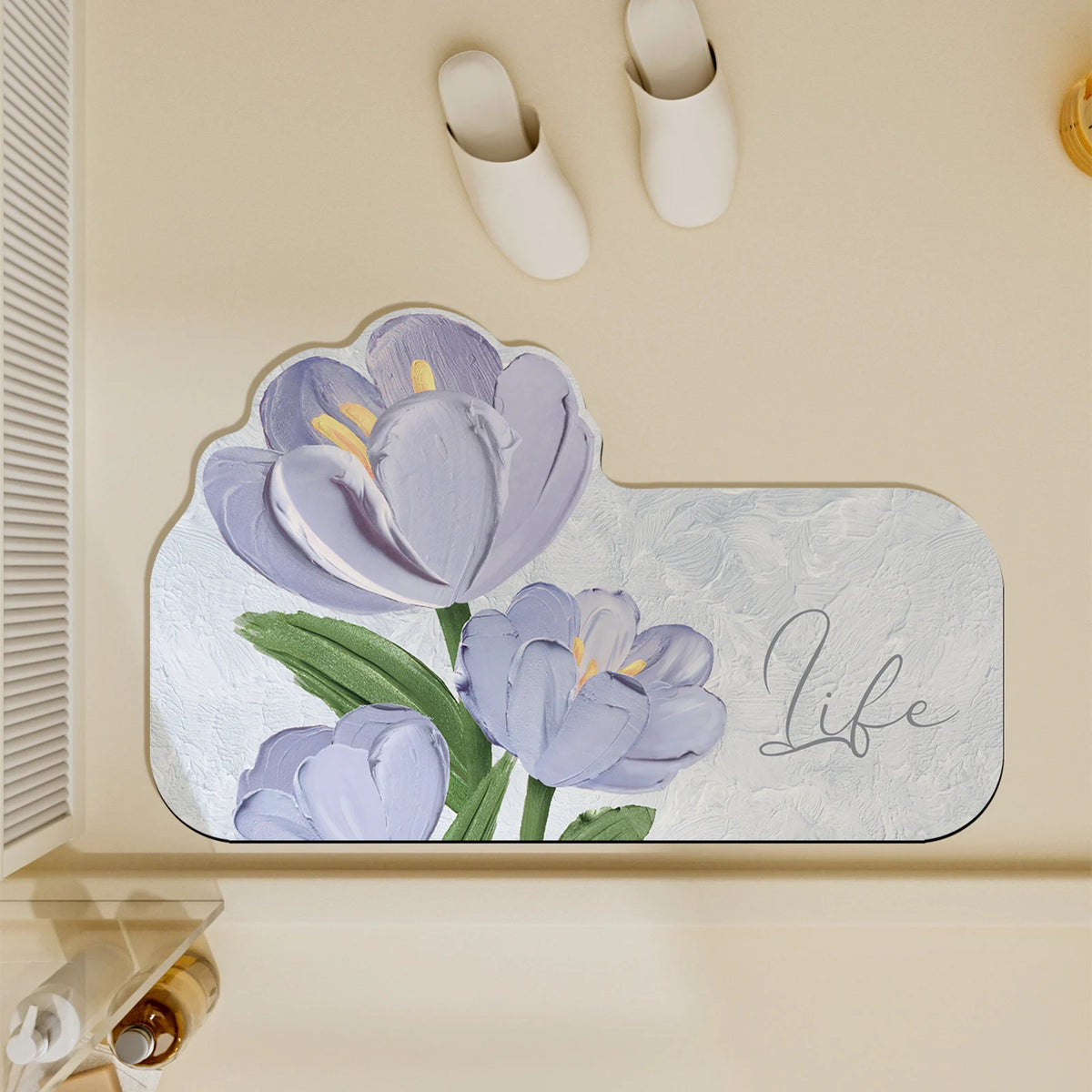 tapis bain caoutchouc antidérapant fleurs tulipe moderne rose violet life rapide absorbant