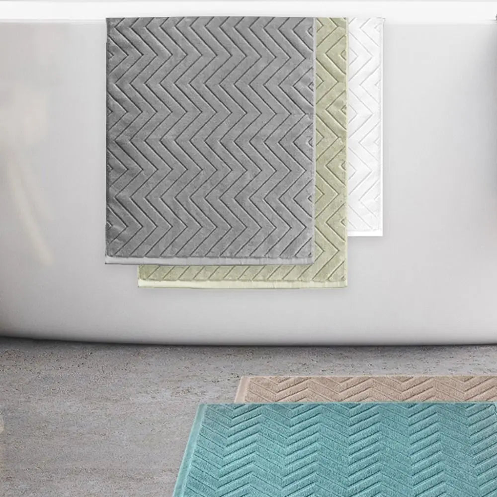 tapis bain coton antidérapant zigzag gris blanc vert moderne 40x60cm