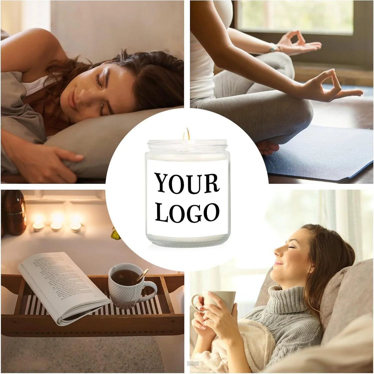 bougie parfumée cire soja blanc aromathérapie simple minimaliste bocal transparent étiquette opaque