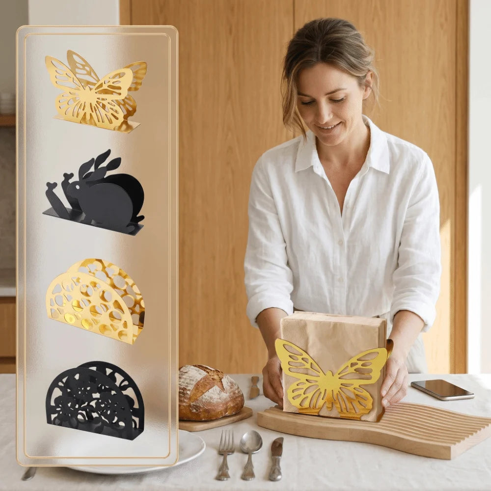 porte serviettes moderne or noir papillon motif ajouré élégant clips serviettes assiette fourchette