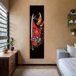 décoration murale moderne vague stylisée soleil stylisé texte japonais opaque rouge noir blanc chambre