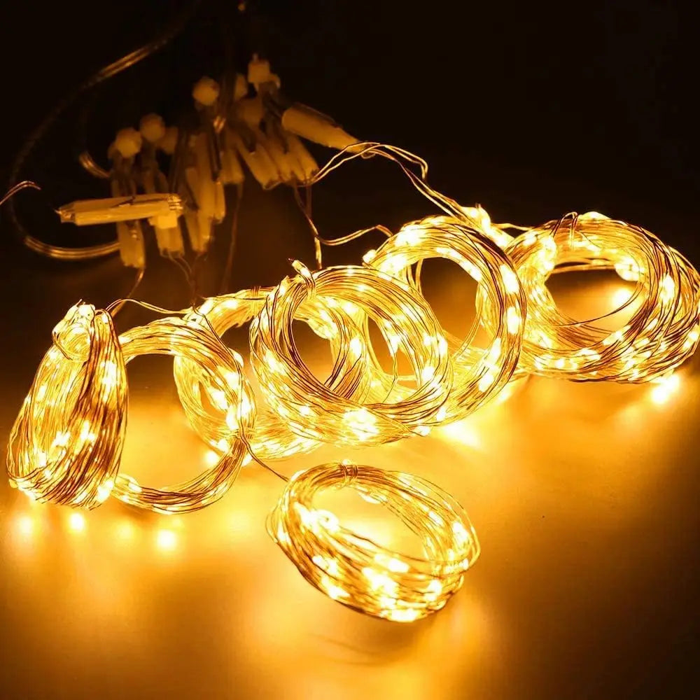 guirlande lumineuse led 5m 10m blanc chaud fil cuivre modes éclairage télécommande moderne decoration