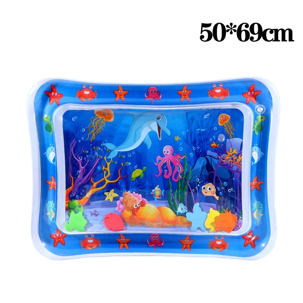 tapis d'éveil bébé thème marin poissons coraux étoiles mer bleu blanc orange verte rose