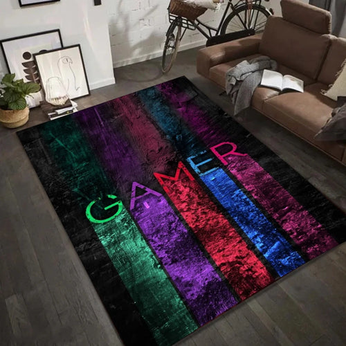 tapis moderne fleuri manette jeu gaming zone noir jaune rouge bleu salon chambreextérieur