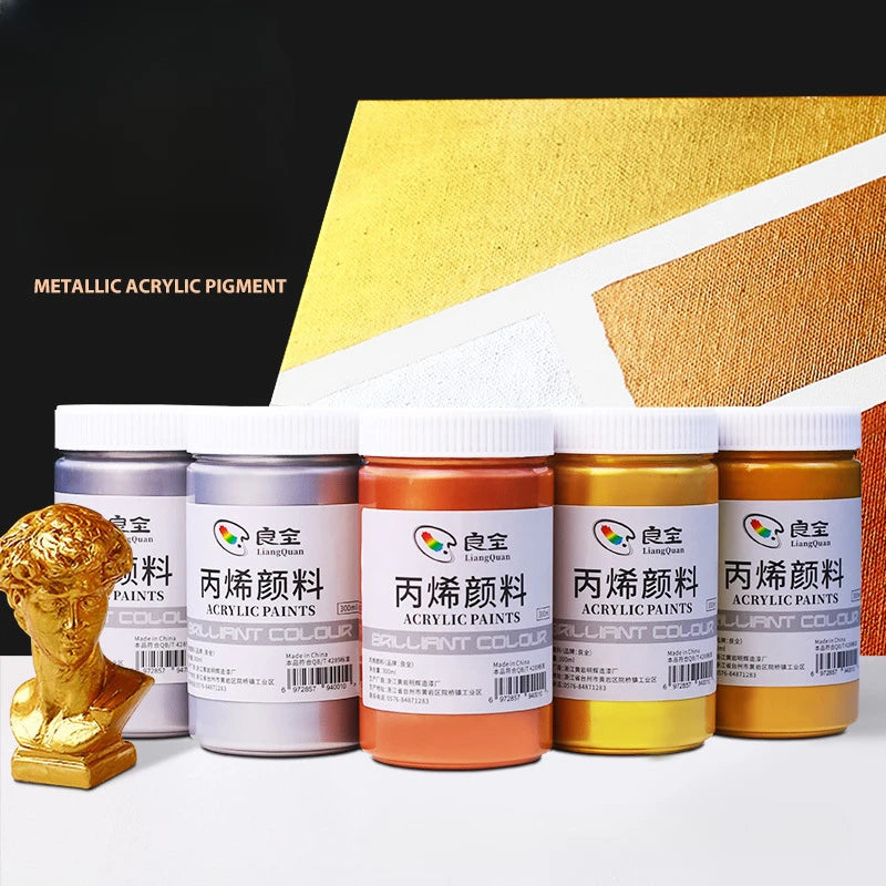 peinture acrylique métallique pigment or argent bronze 300ml art chinois restauration bouddha toile verre