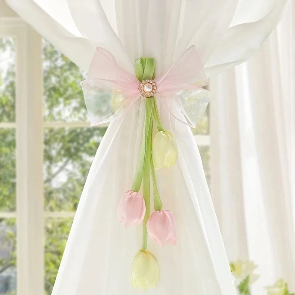 ruban fenêtre tulipes pendentifs blanc vert bleu violet rose décoratif semi transparent