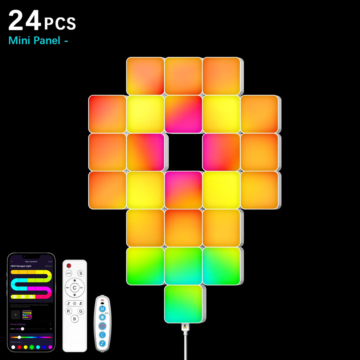 lampe led modulable multicolore pixel art télécommande adhésif contemporain minimaliste fixations inclusées
