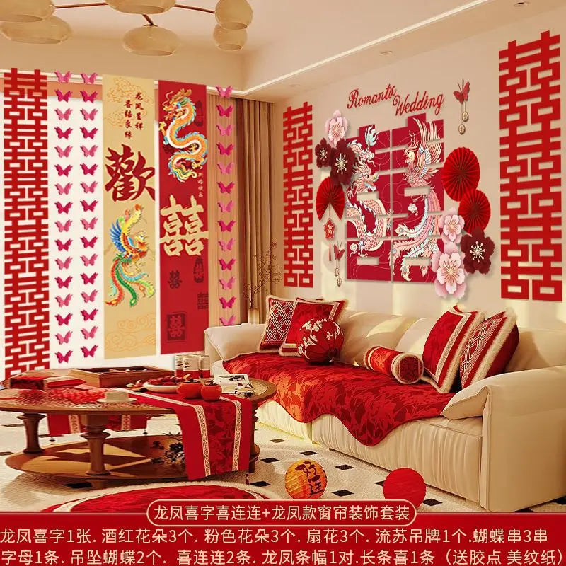 décoration mariage romantique dragon chinois fleurs cerisier papillons symboles traditionnels rouge rose blanc