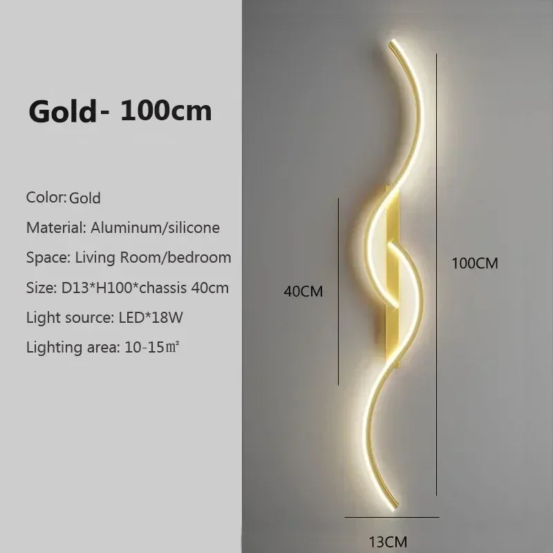 lampe murale led or noir moderne ondulé éclairage cuisine salon chambre coucher