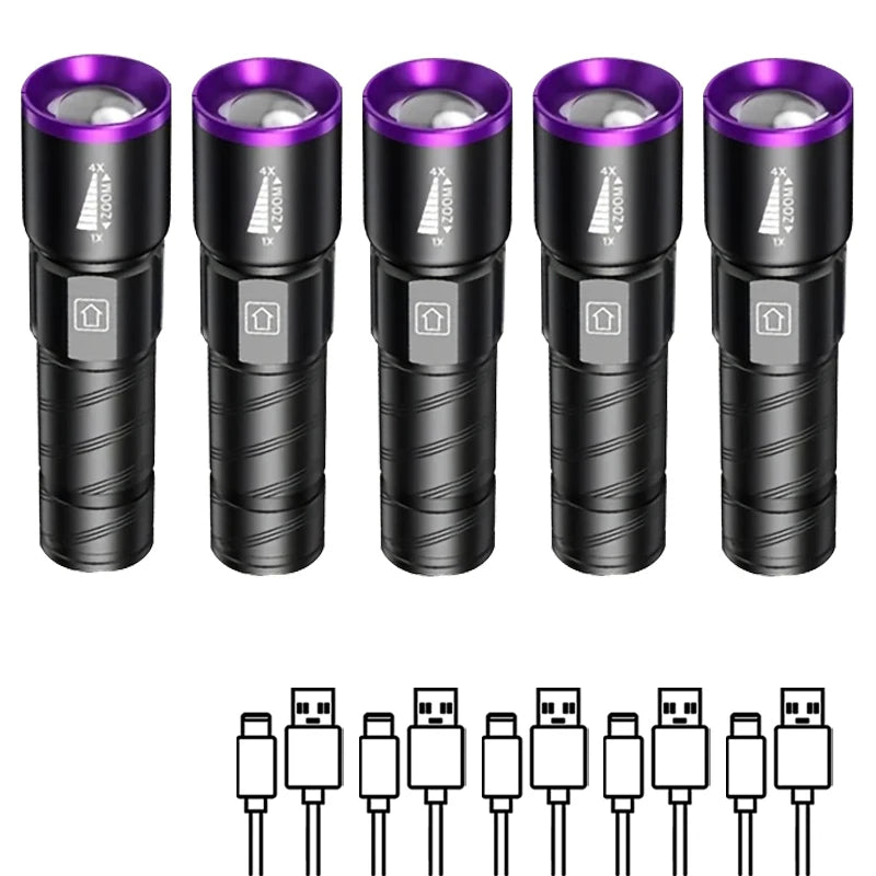 lampe torche uv led 395 365nm zoomable mini ultraviolet moderne noire violette