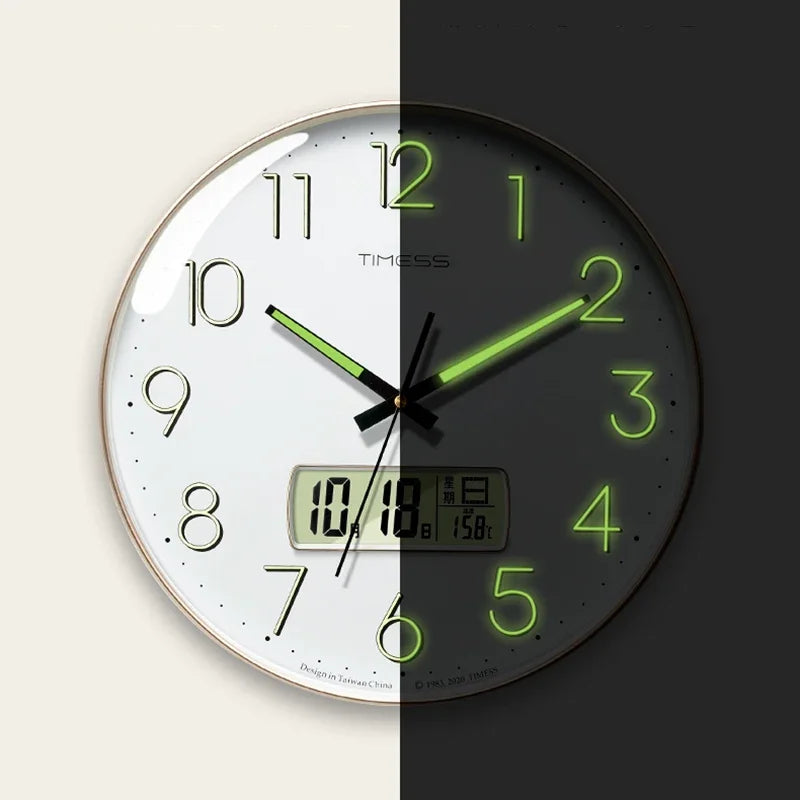 horloge murale moderne quartz aiguille calendrier luminoise face unique blanc vert noir