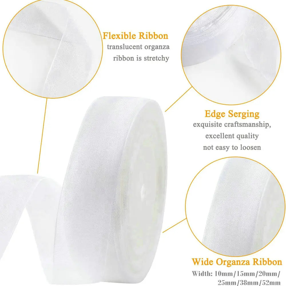 ruban organza blanc élégant délicat 10mm 15mm 20mm 25mm 38mm 52mm translucent emballage décoration