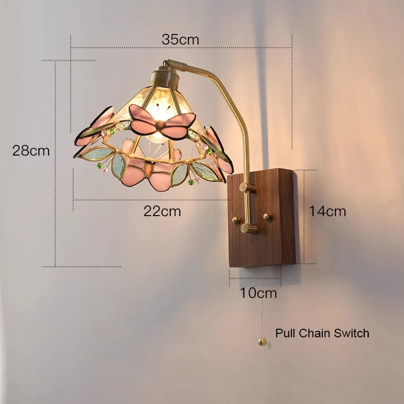 lampe murale vintage tiffany abat jour papillon vert jaune blanc doré
