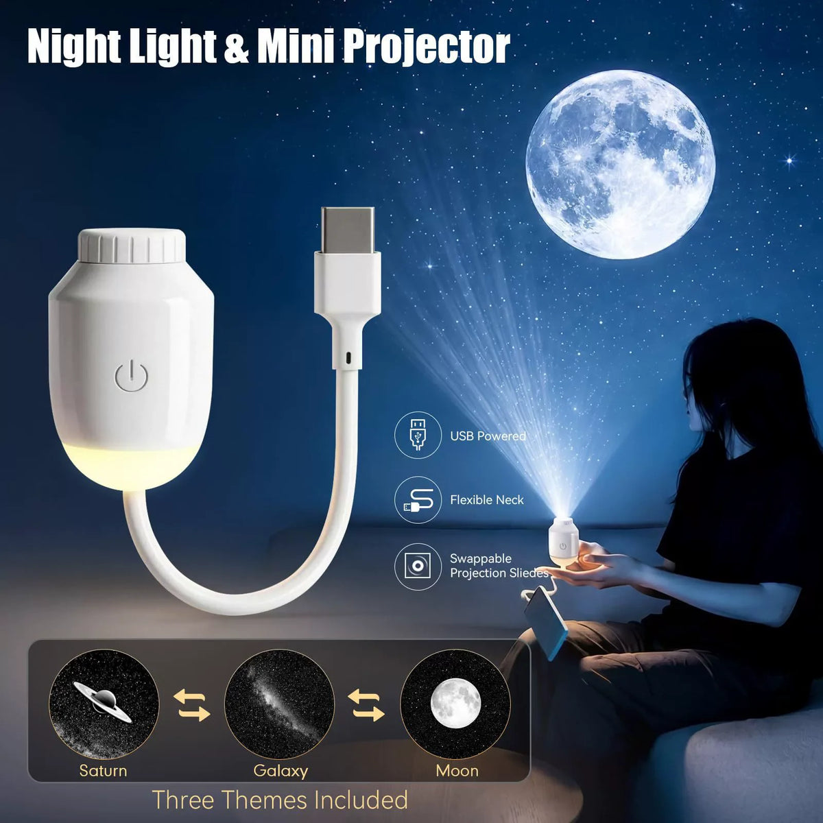 projecteur ciel étoilé veilleuse lampe table 12 diapositives motifs planètes chambre enfants led blanc